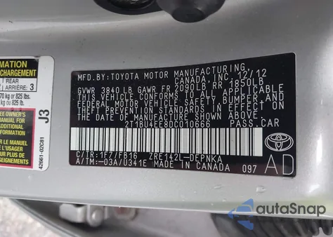 2013 Toyota Corolla Le from USA, damaged, VIN 2T1BU4EE8DC010666
